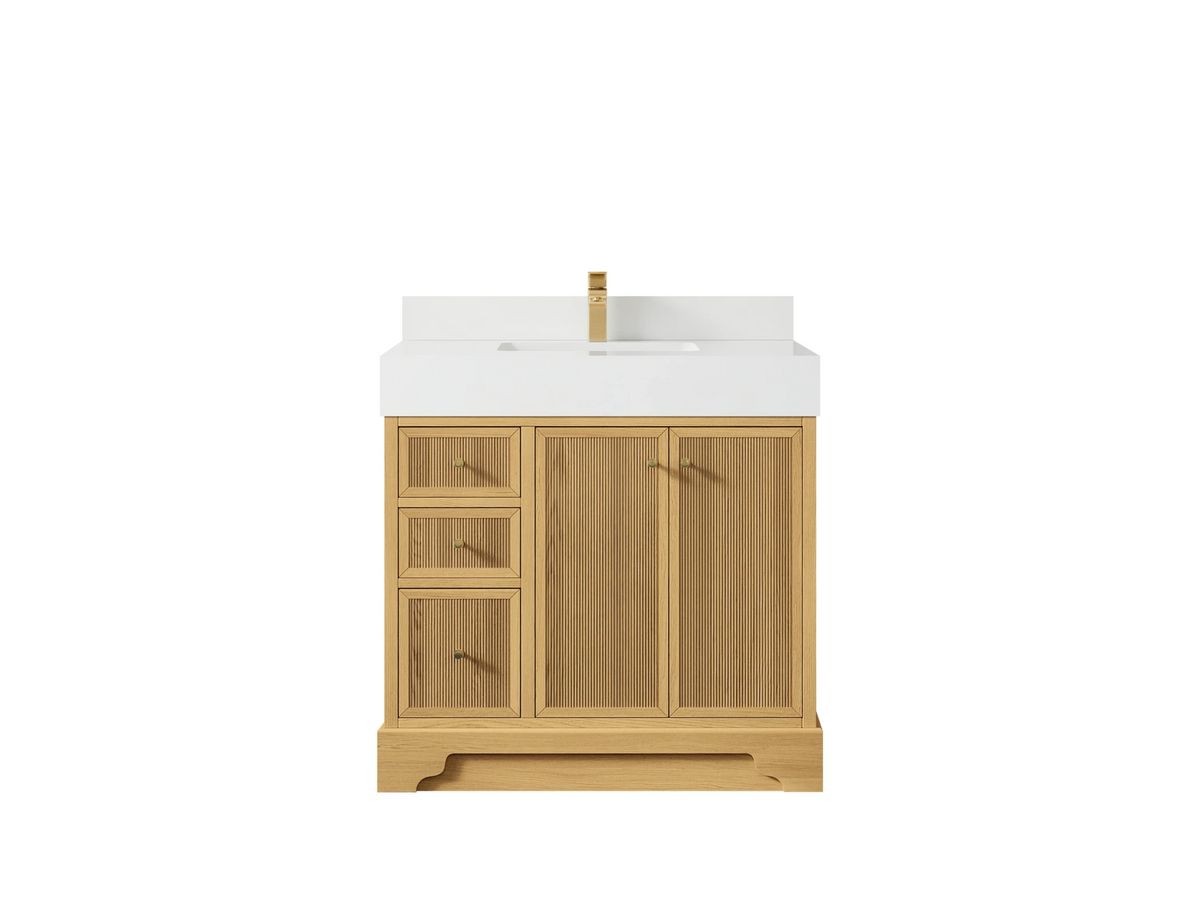 Manhattan White Oak 36 in. W x 22 in. D Center Sink Bathroom Vanity