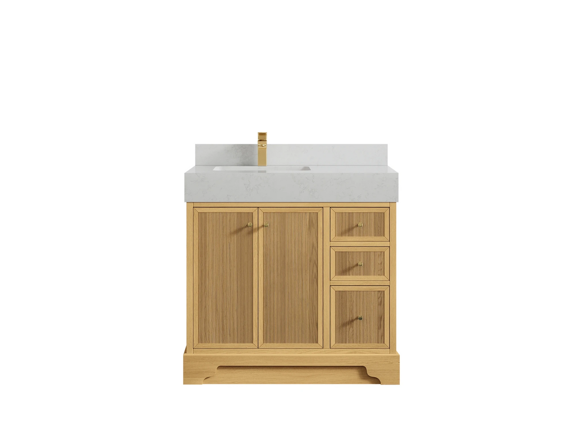Manhattan White Oak 36 in. W x 22 in. D Left Offset Sink Bathroom Vanity - Willow Bath and Vanity