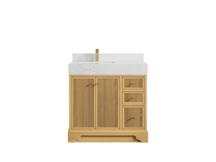 Manhattan White Oak 36 in. W x 22 in. D Left Offset Sink Bathroom Vanity - photo 10