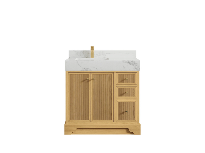 Manhattan White Oak 36 in. W x 22 in. D Left Offset Sink Bathroom Vanity - photo 9