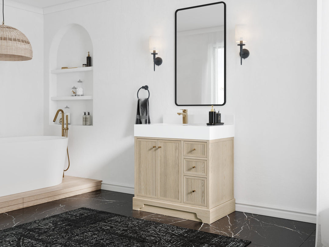 Manhattan White Oak 36 in. W x 22 in. D Left Offset Sink Bathroom Vanity - Willow Bath and Vanity