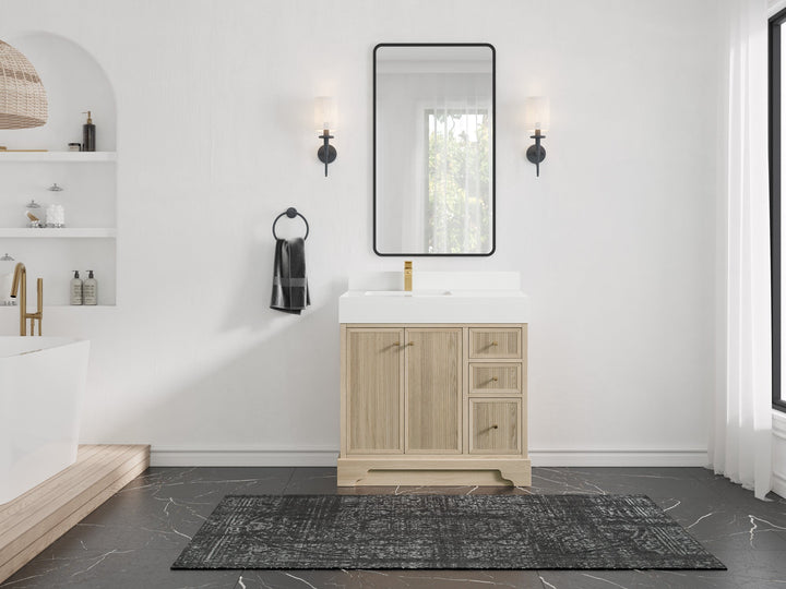 Manhattan White Oak 36 in. W x 22 in. D Left Offset Sink Bathroom Vanity - photo 4