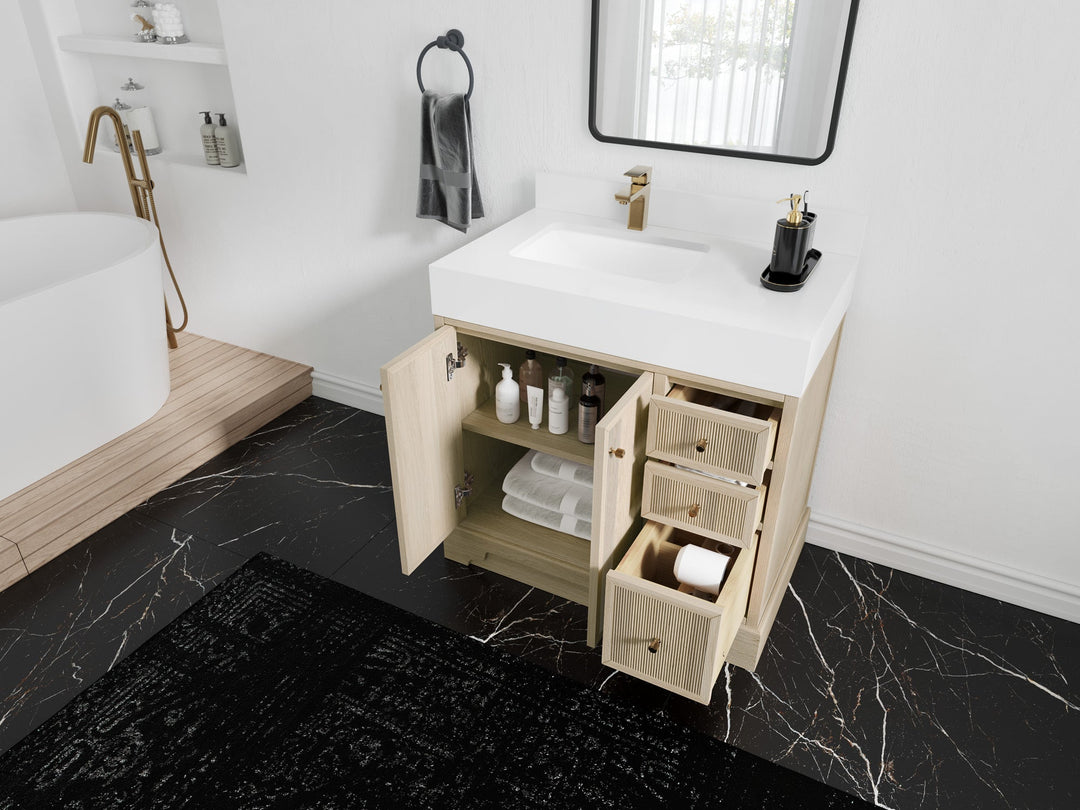 Manhattan White Oak 36 in. W x 22 in. D Left Offset Sink Bathroom Vanity - Willow Bath and Vanity