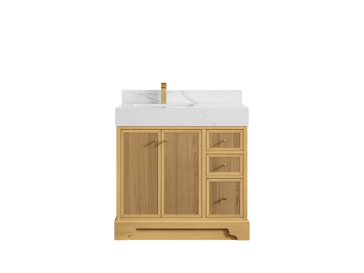 Manhattan White Oak 36 in. W x 22 in. D Left Offset Sink Bathroom Vanity - photo 8