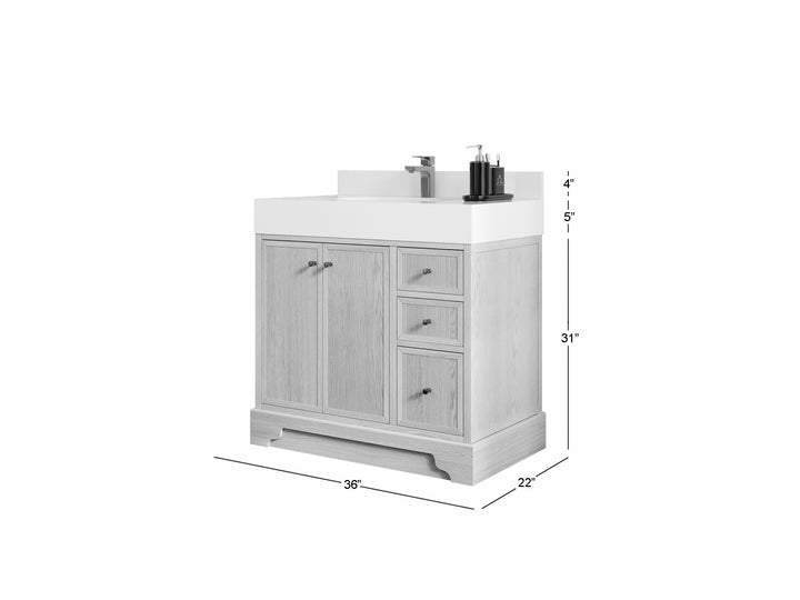 Manhattan White Oak 36 in. W x 22 in. D Left Offset Sink Bathroom Vanity - photo 5