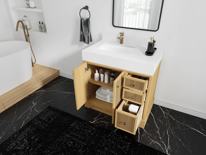 Manhattan White Oak 36 in. W x 22 in. D Left Offset Sink Bathroom Vanity - photo 3