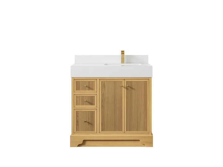 Manhattan White Oak 36 in. W x 22 in. D Right Offset Sink Bathroom Vanity - photo 12