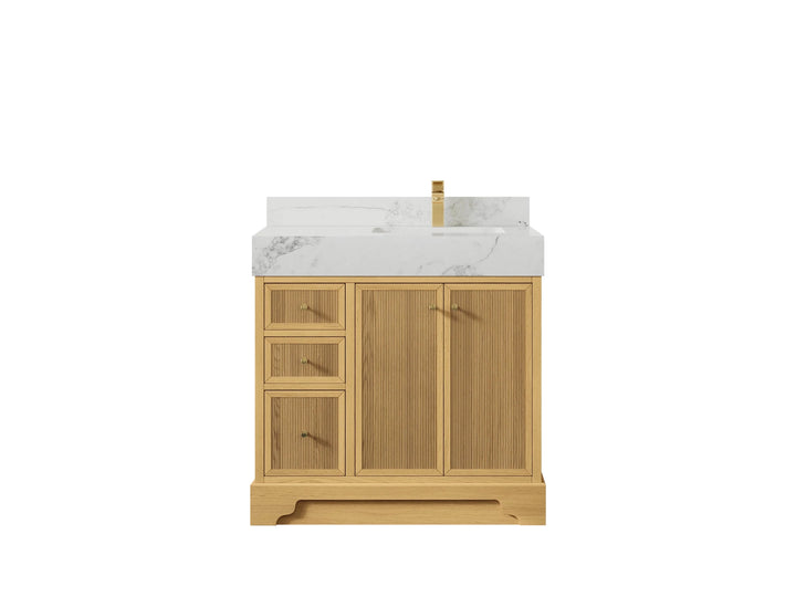Manhattan White Oak 36 in. W x 22 in. D Right Offset Sink Bathroom Vanity - photo 9