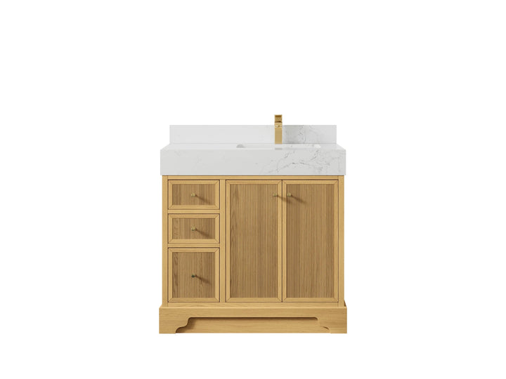 Manhattan White Oak 36 in. W x 22 in. D Right Offset Sink Bathroom Vanity - photo 10