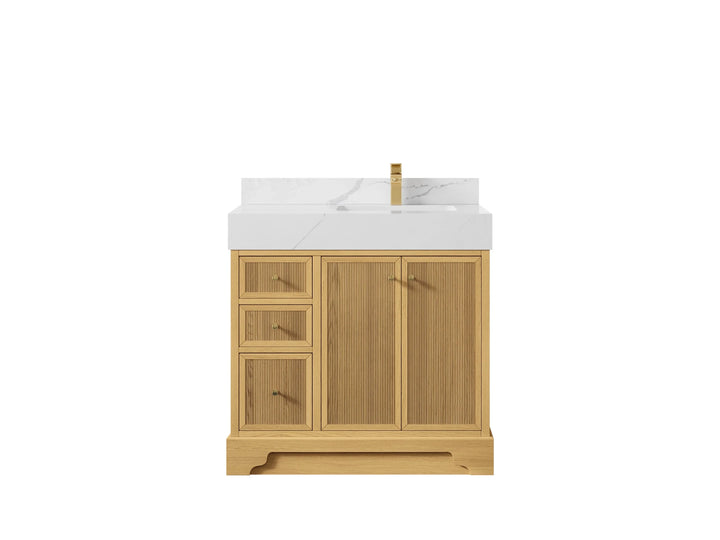Manhattan White Oak 36 in. W x 22 in. D Right Offset Sink Bathroom Vanity - photo 8