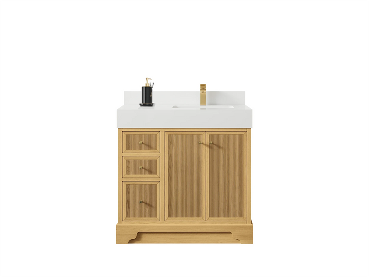 Manhattan White Oak 36 in. W x 22 in. D Right Offset Sink Bathroom Vanity - photo 1