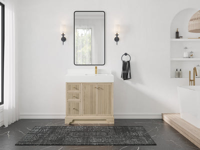 Manhattan White Oak 36 in. W x 22 in. D Right Offset Sink Bathroom Vanity - Willow Bath and Vanity