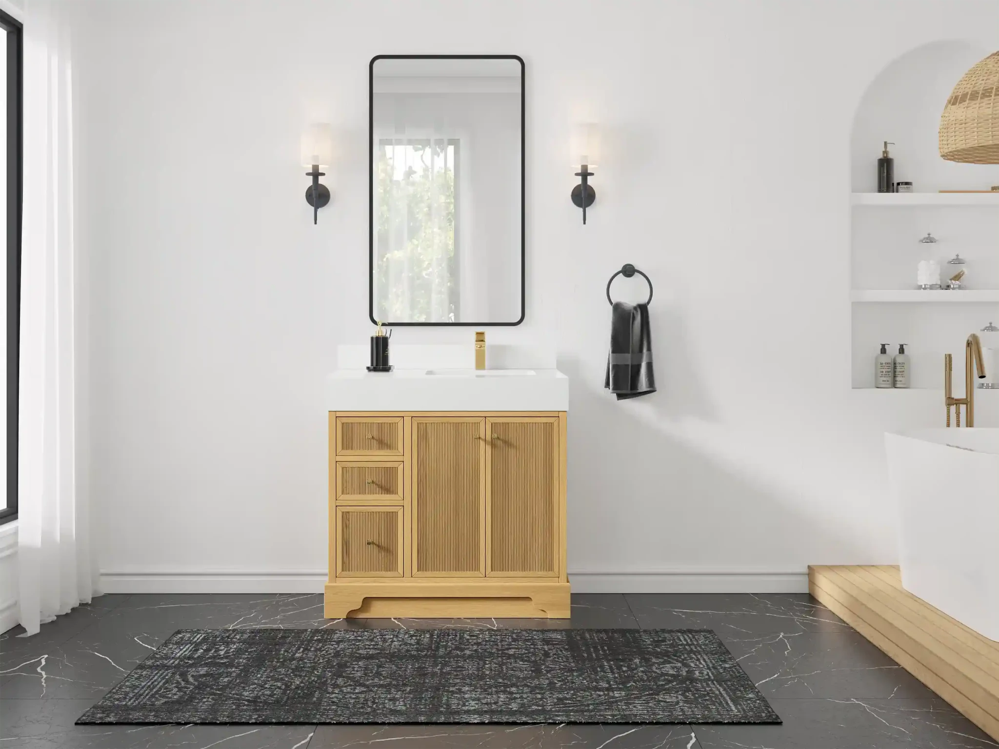Manhattan White Oak 36 in. W x 22 in. D Right Offset Sink Bathroom Vanity - Willow Bath and Vanity