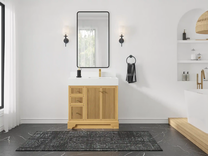 Manhattan White Oak 36 in. W x 22 in. D Right Offset Sink Bathroom Vanity - photo 4