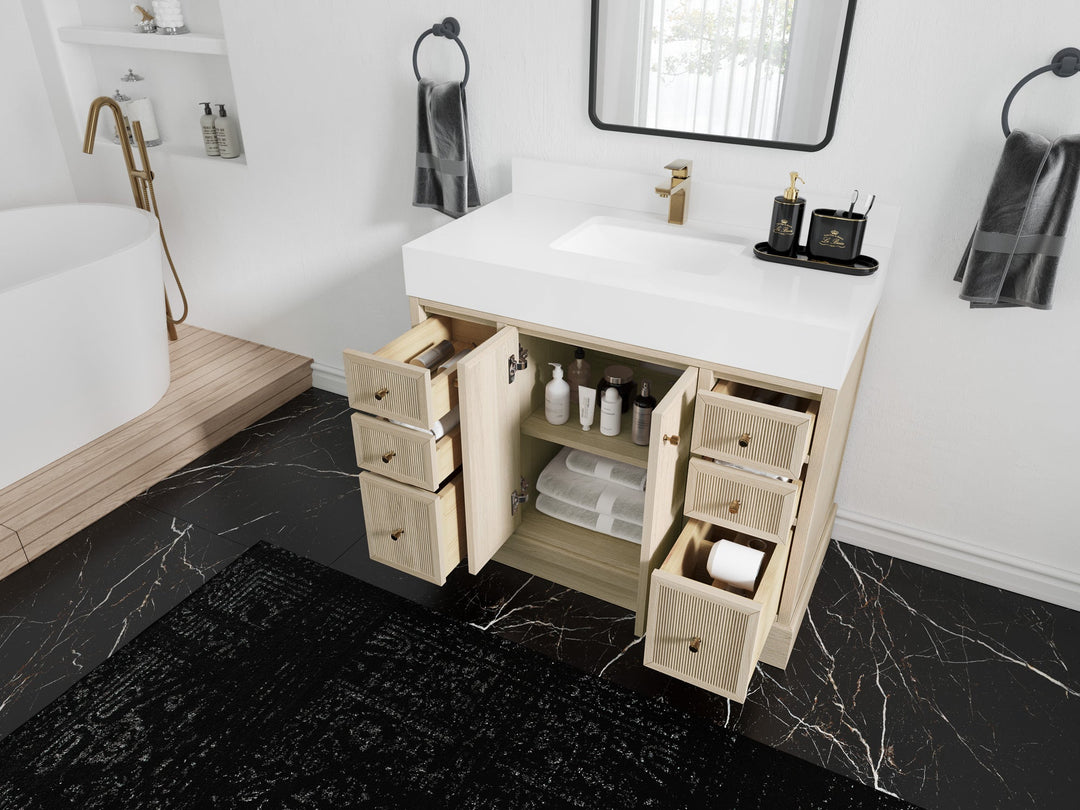 Manhattan White Oak 42 in. W x 22 in. D Single Sink Bathroom Vanity - Willow Bath and Vanity