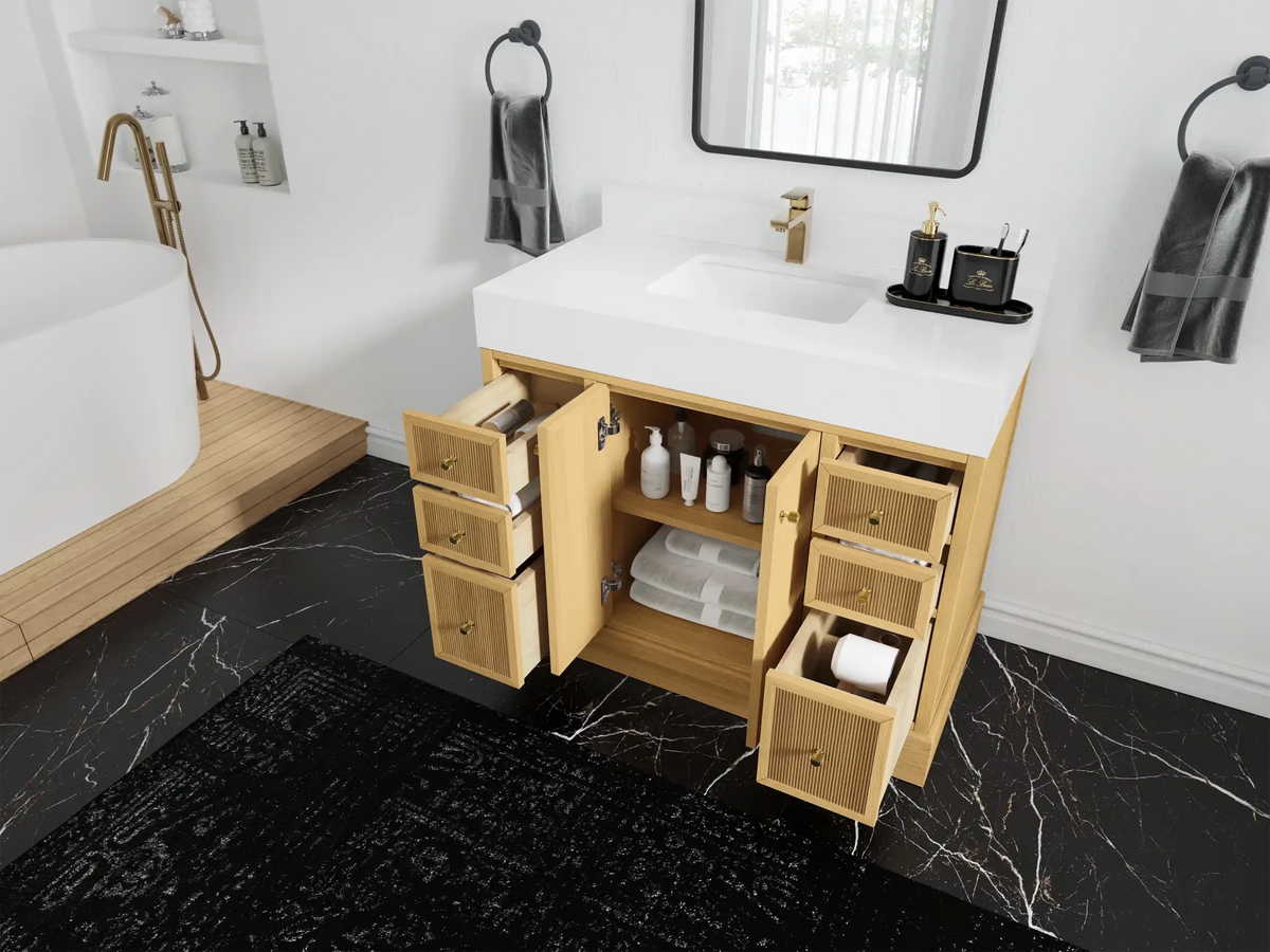 Manhattan White Oak 42 in. W x 22 in. D Single Sink Bathroom Vanity - Willow Bath and Vanity