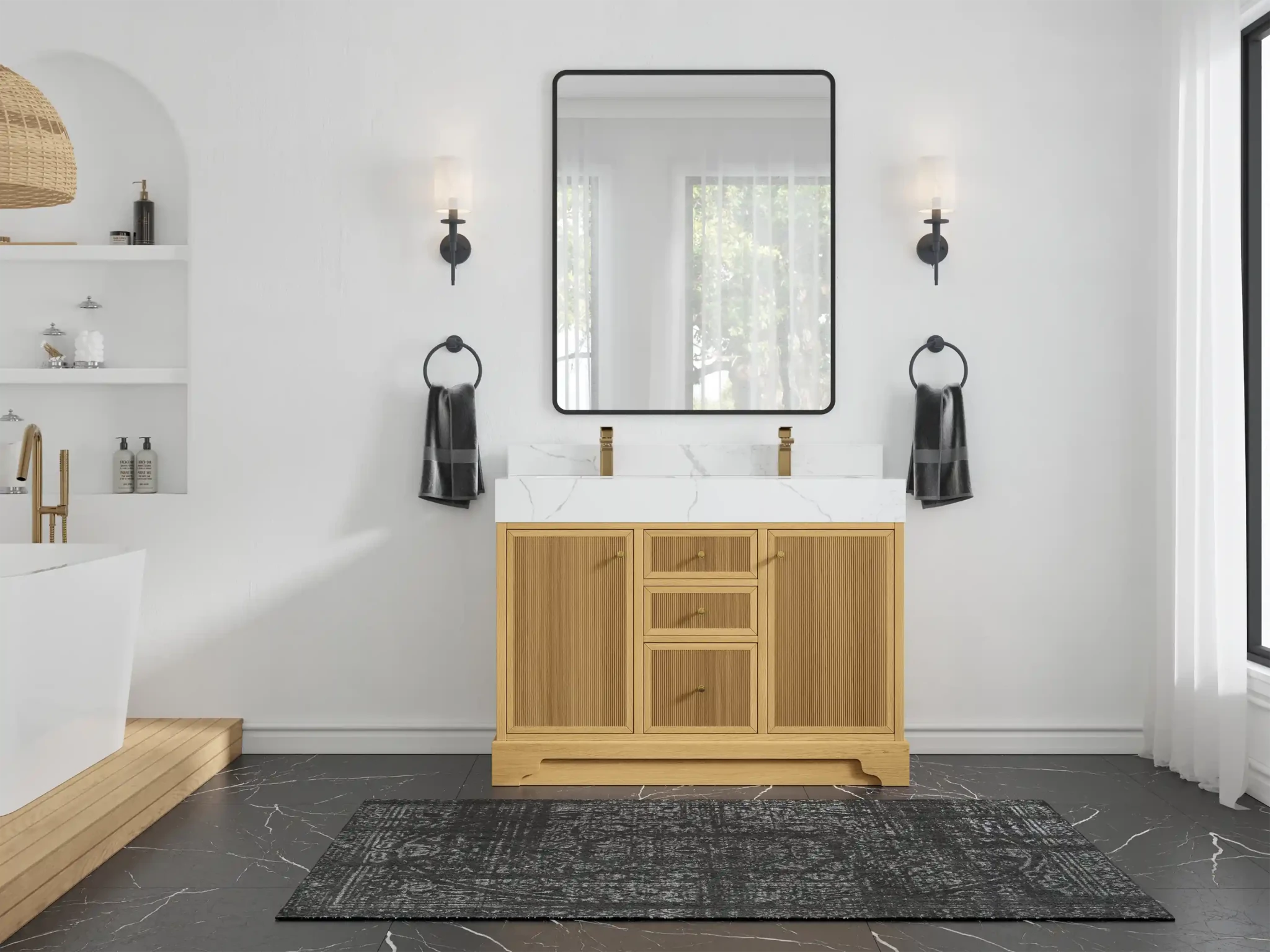 Manhattan White Oak 48 in. W x 22 in. D Double Sink Bathroom Vanity - Willow Bath and Vanity