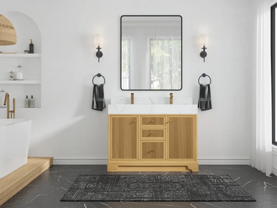 Manhattan White Oak 48 in. W x 22 in. D Double Sink Bathroom Vanity - Willow Bath and Vanity