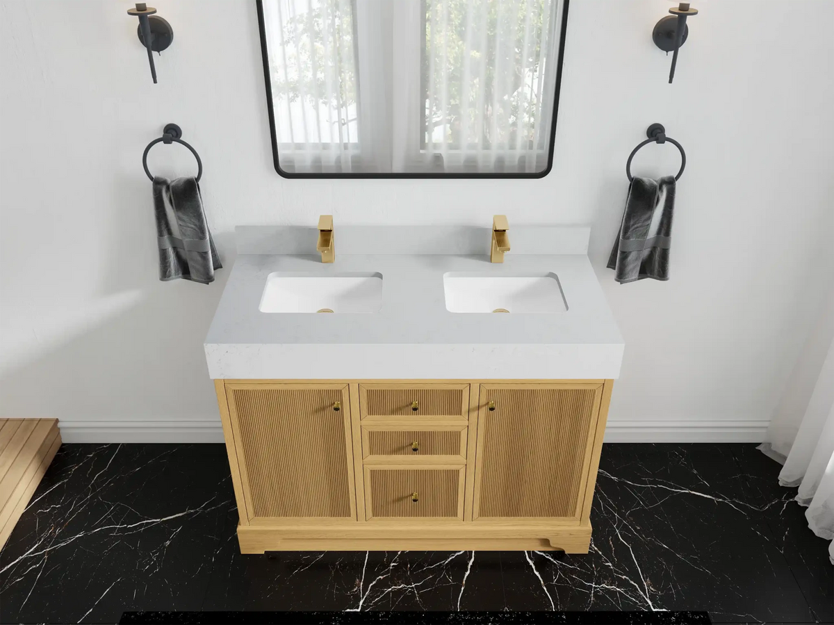 Manhattan White Oak 48 in. W x 22 in. D Double Sink Bathroom Vanity - Willow Bath and Vanity