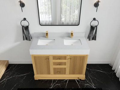 Manhattan White Oak 48 in. W x 22 in. D Double Sink Bathroom Vanity - Willow Bath and Vanity