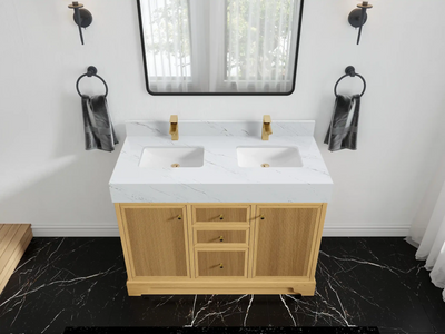 Manhattan White Oak 48 in. W x 22 in. D Double Sink Bathroom Vanity - Willow Bath and Vanity