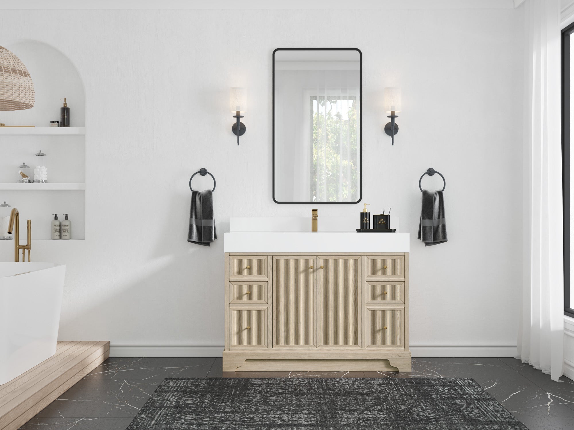 Manhattan White Oak 48 in. W x 22 in. D Single Sink Bathroom Vanity - Willow Bath and Vanity