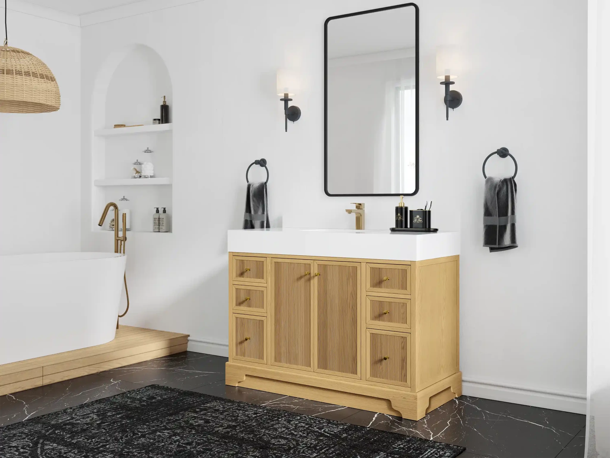 Manhattan White Oak 48 in. W x 22 in. D Single Sink Bathroom Vanity - Willow Bath and Vanity