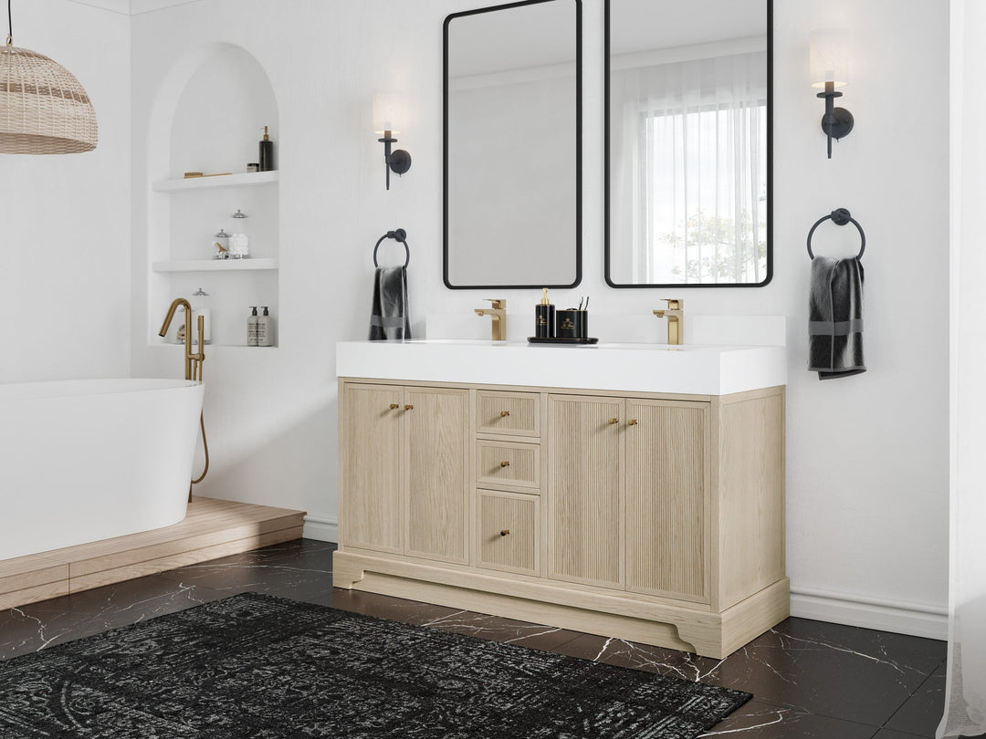 Manhattan White Oak 60 in. W x 22 in. D Double Sink Bathroom Vanity - Willow Bath and Vanity