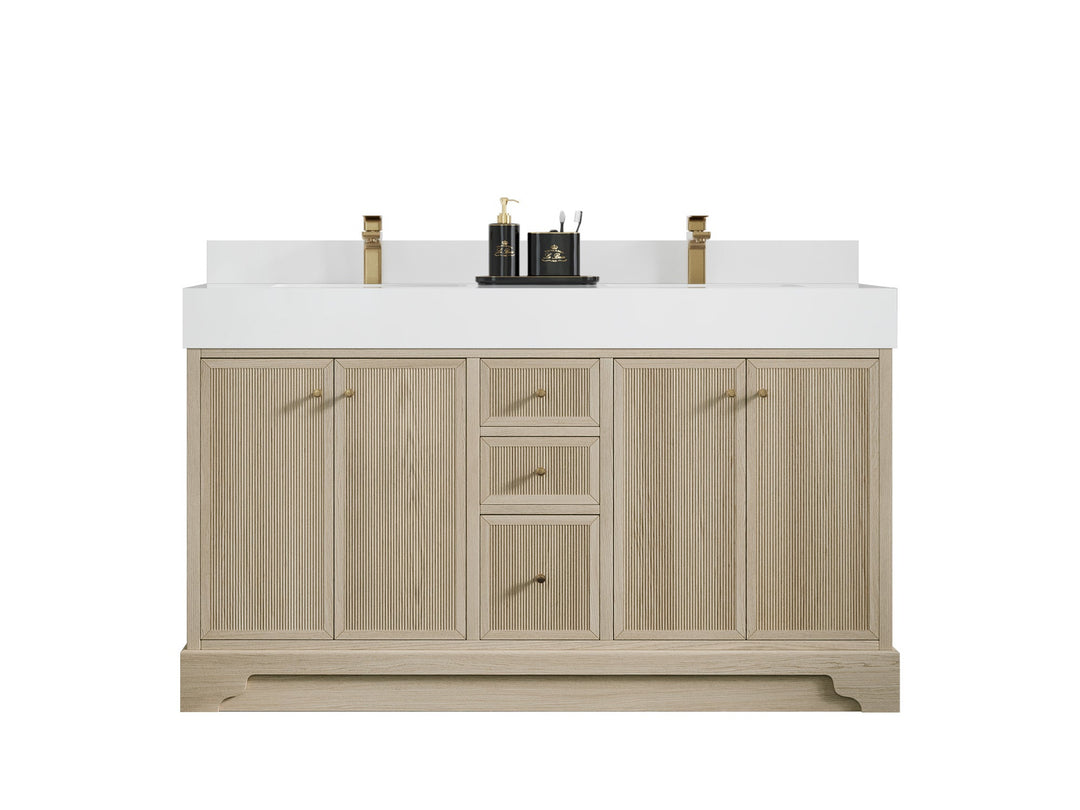 Manhattan White Oak 60 in. W x 22 in. D Double Sink Bathroom Vanity - Willow Bath and Vanity