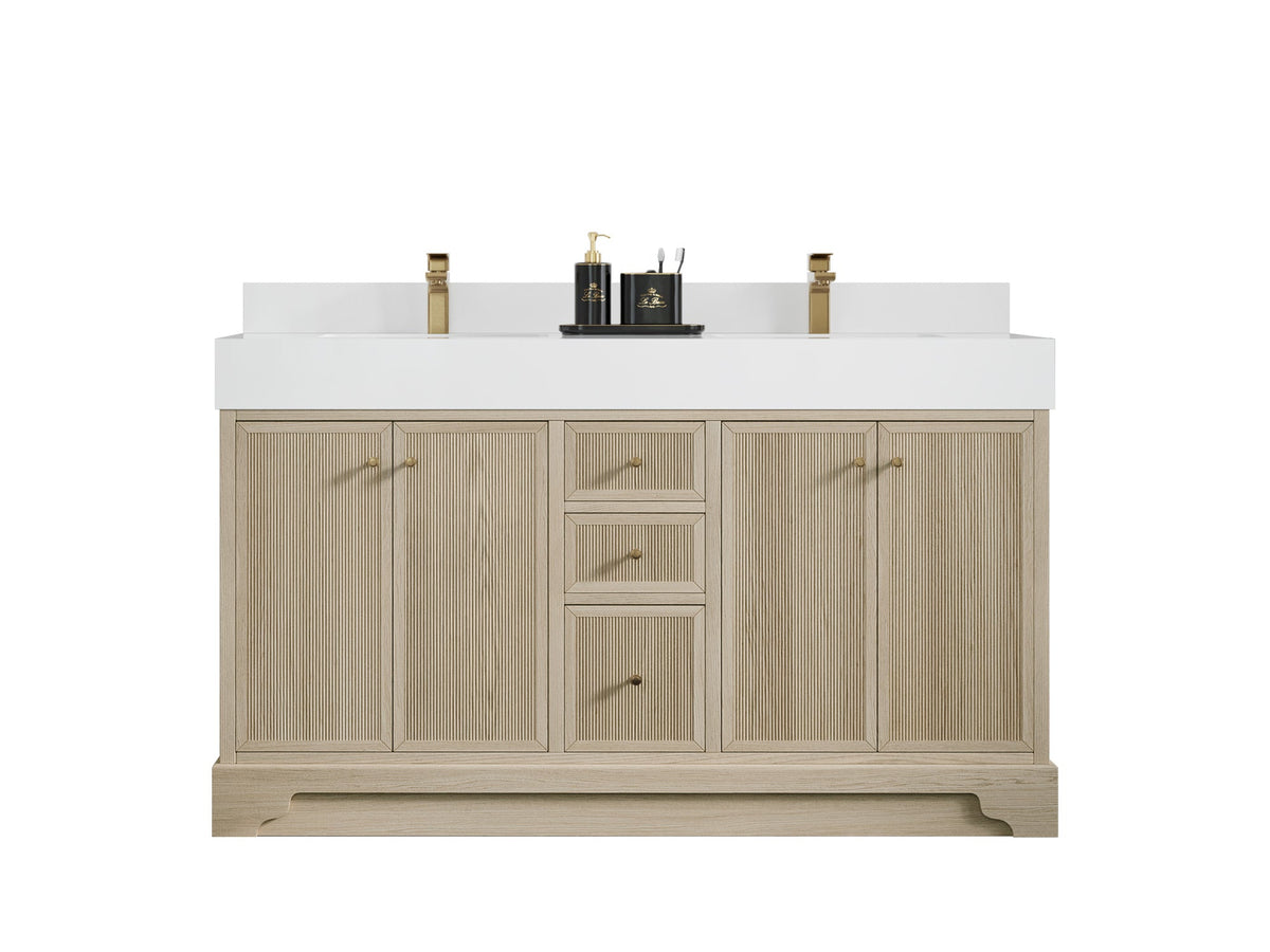 Manhattan White Oak 60 in. W x 22 in. D Double Sink Bathroom Vanity - Willow Bath and Vanity