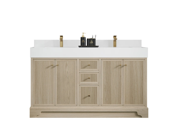 Manhattan White Oak 60 in. W x 22 in. D Double Sink Bathroom Vanity - photo 1