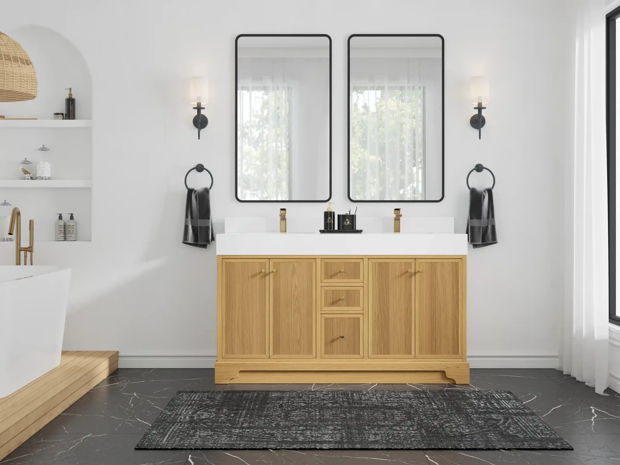 Manhattan White Oak 60 in. W x 22 in. D Double Sink Bathroom Vanity - Willow Bath and Vanity