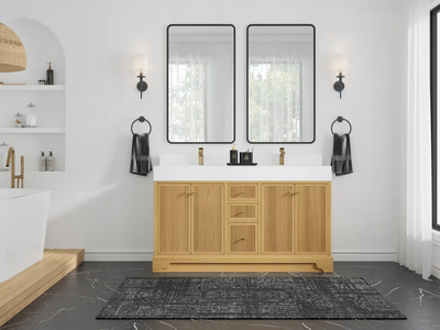 Manhattan White Oak 60 in. W x 22 in. D Double Sink Bathroom Vanity - Willow Bath and Vanity