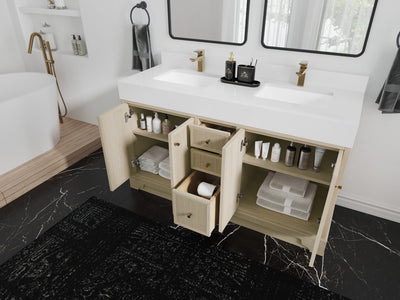 Manhattan White Oak 60 in. W x 22 in. D Double Sink Bathroom Vanity - Willow Bath and Vanity