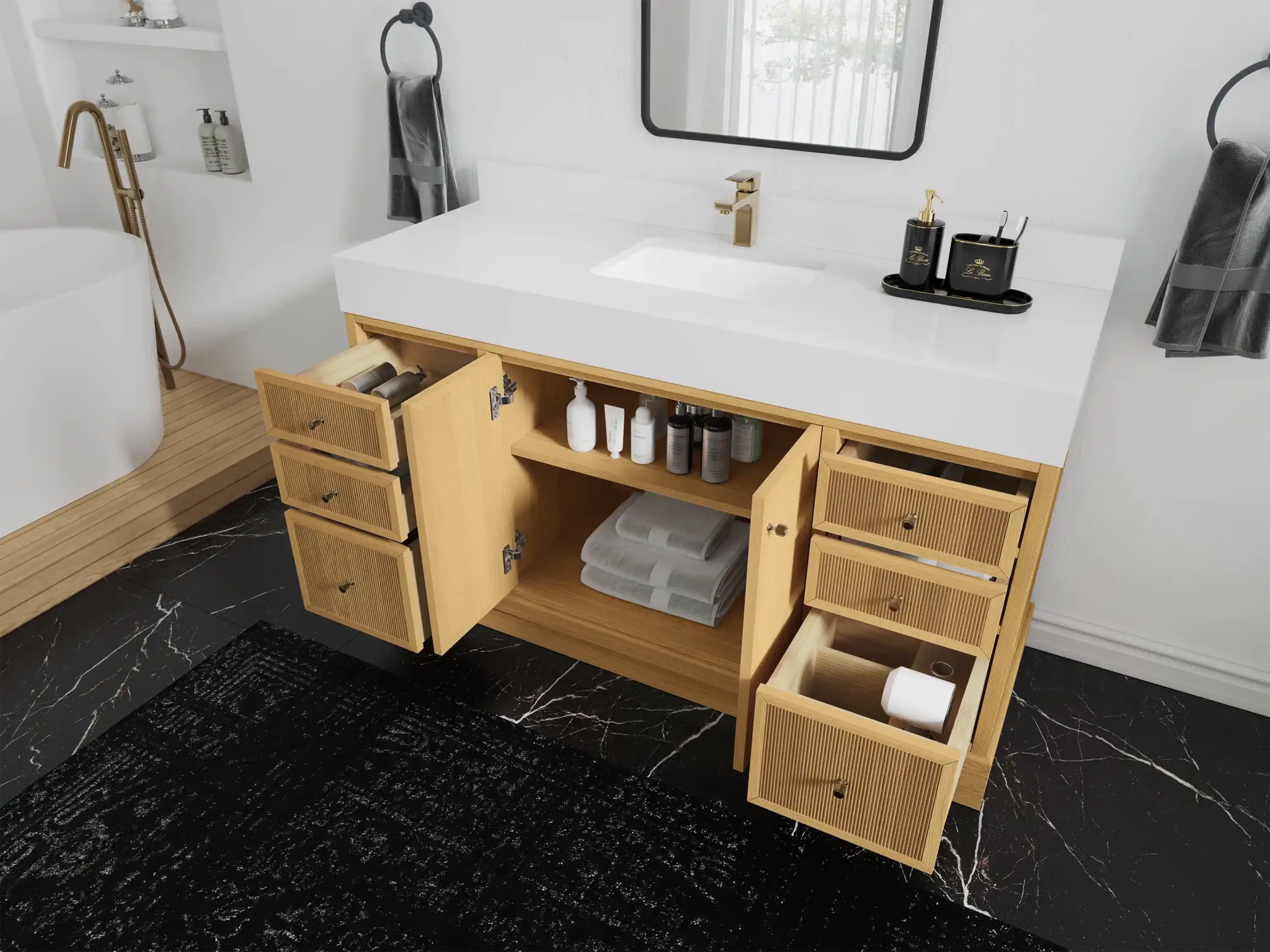 Manhattan White Oak 60 in. W x 22 in. D Single Sink Bathroom Vanity - Willow Bath and Vanity