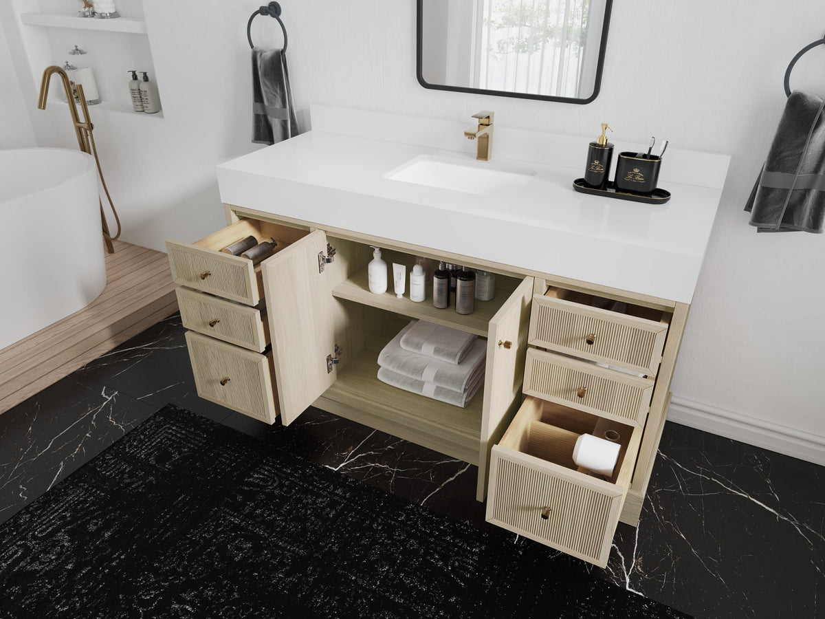 Manhattan White Oak 60 in. W x 22 in. D Single Sink Bathroom Vanity - Willow Bath and Vanity