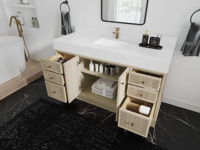 Manhattan White Oak 60 in. W x 22 in. D Single Sink Bathroom Vanity - Willow Bath and Vanity