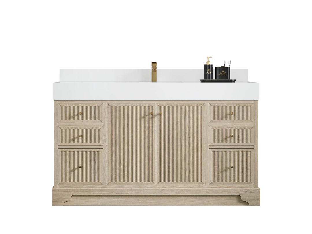Manhattan White Oak 60 in. W x 22 in. D Single Sink Bathroom Vanity - Willow Bath and Vanity