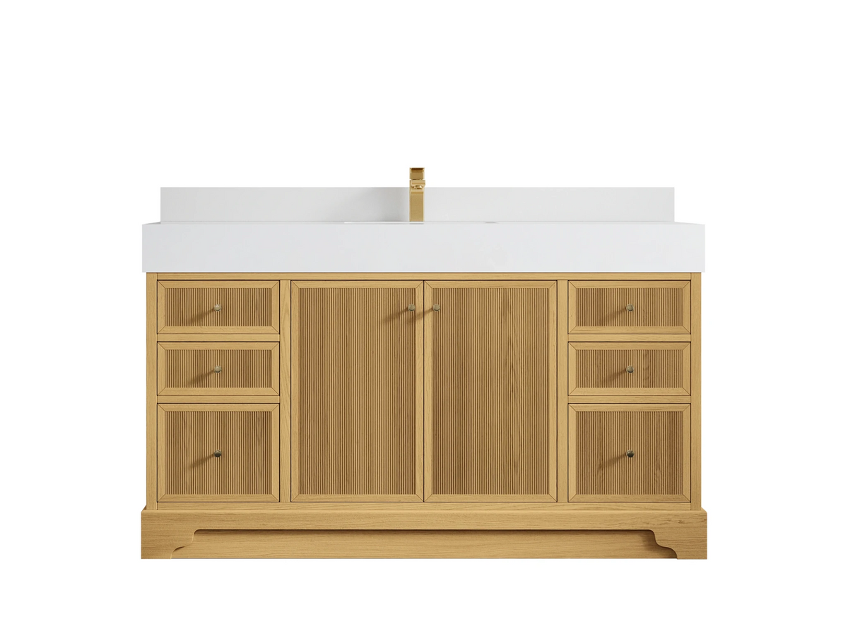 Manhattan White Oak 60 in. W x 22 in. D Single Sink Bathroom Vanity - Willow Bath and Vanity