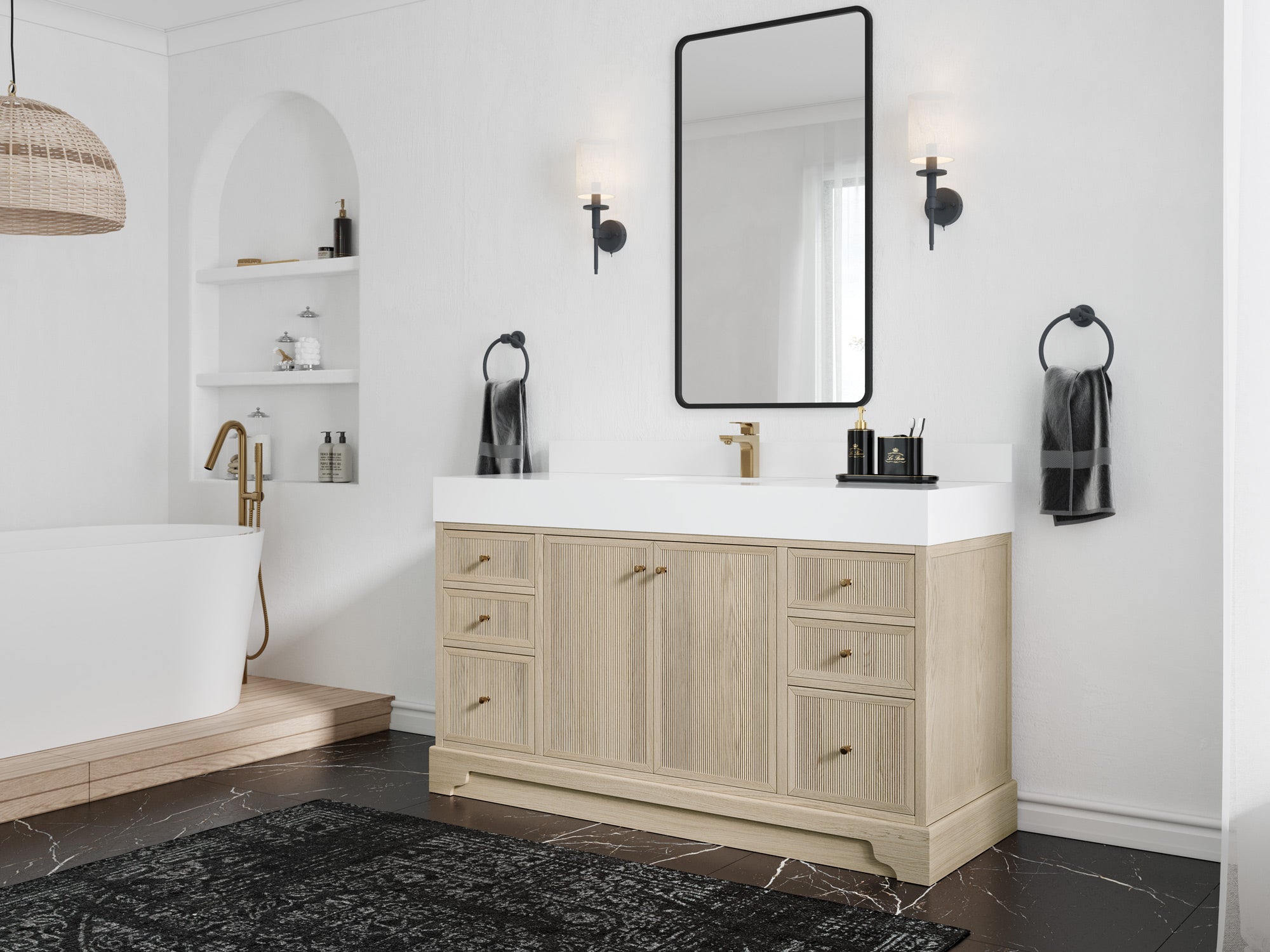 Manhattan White Oak 60 in. W x 22 in. D Single Sink Bathroom Vanity - Willow Bath and Vanity