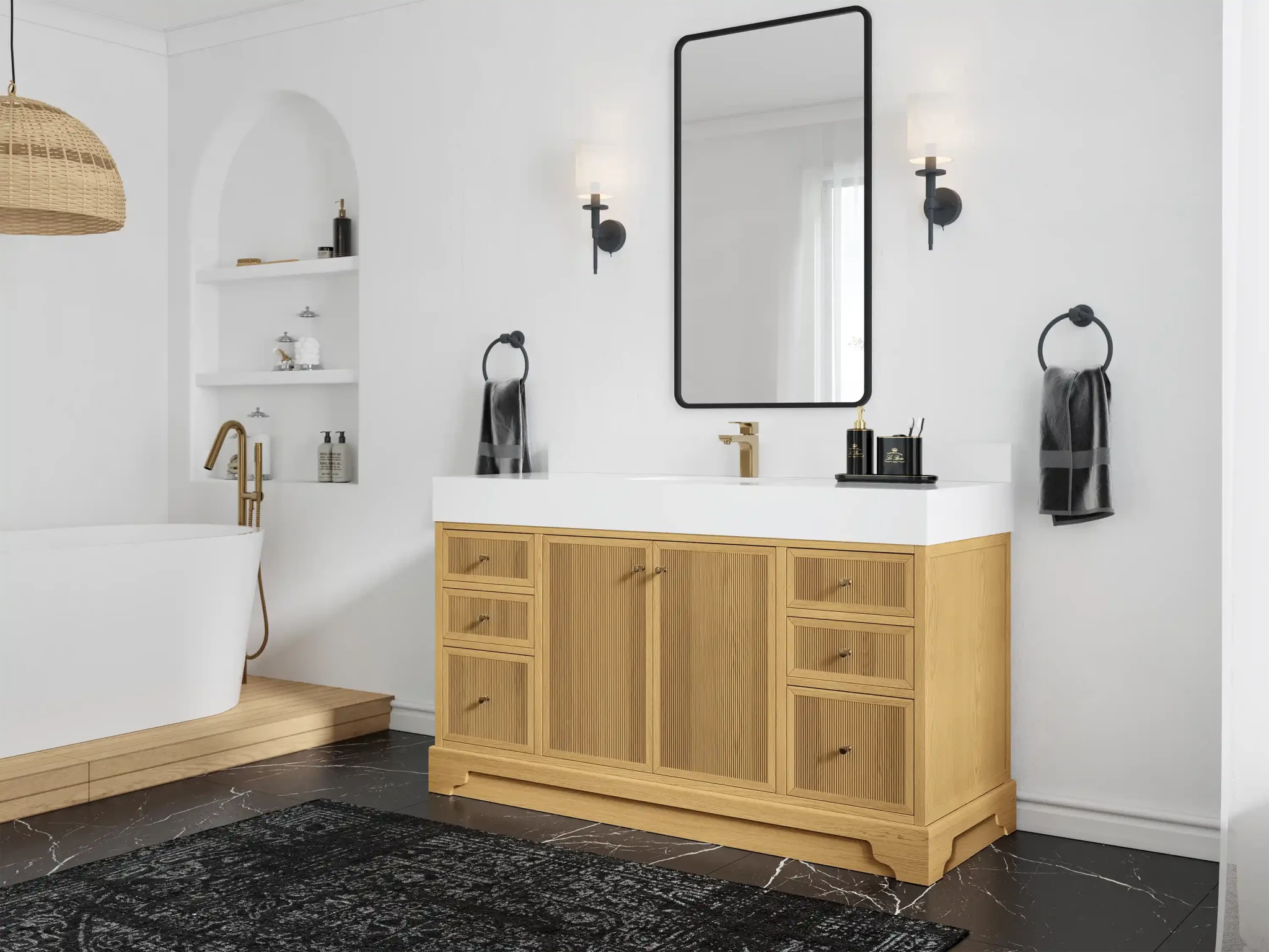 Manhattan White Oak 60 in. W x 22 in. D Single Sink Bathroom Vanity - Willow Bath and Vanity