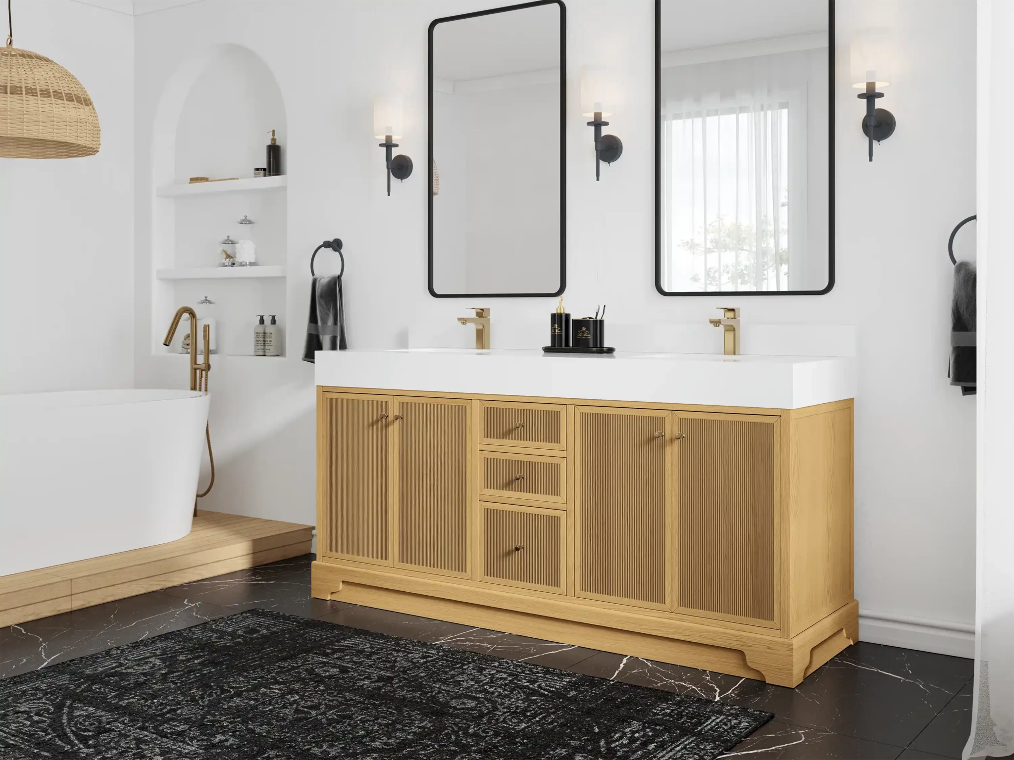 Manhattan White Oak 72 in. W x 22 in. D Double Sink Bathroom Vanity - Willow Bath and Vanity