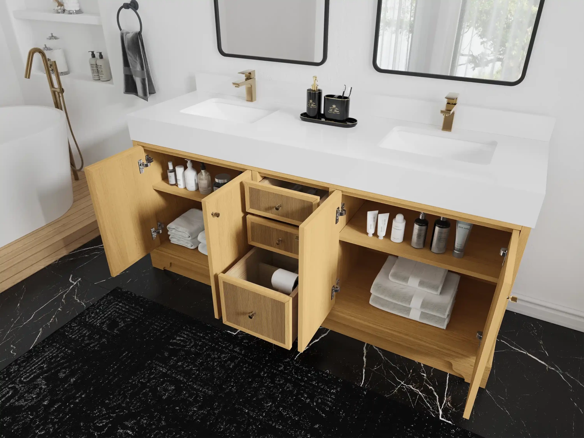 Manhattan White Oak 72 in. W x 22 in. D Double Sink Bathroom Vanity - Willow Bath and Vanity