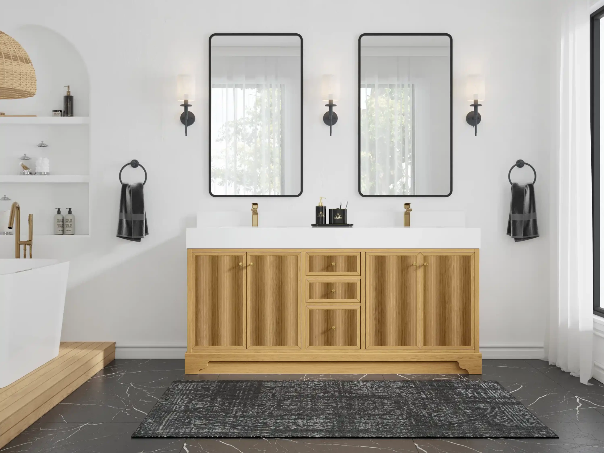 Manhattan White Oak 72 in. W x 22 in. D Double Sink Bathroom Vanity - Willow Bath and Vanity