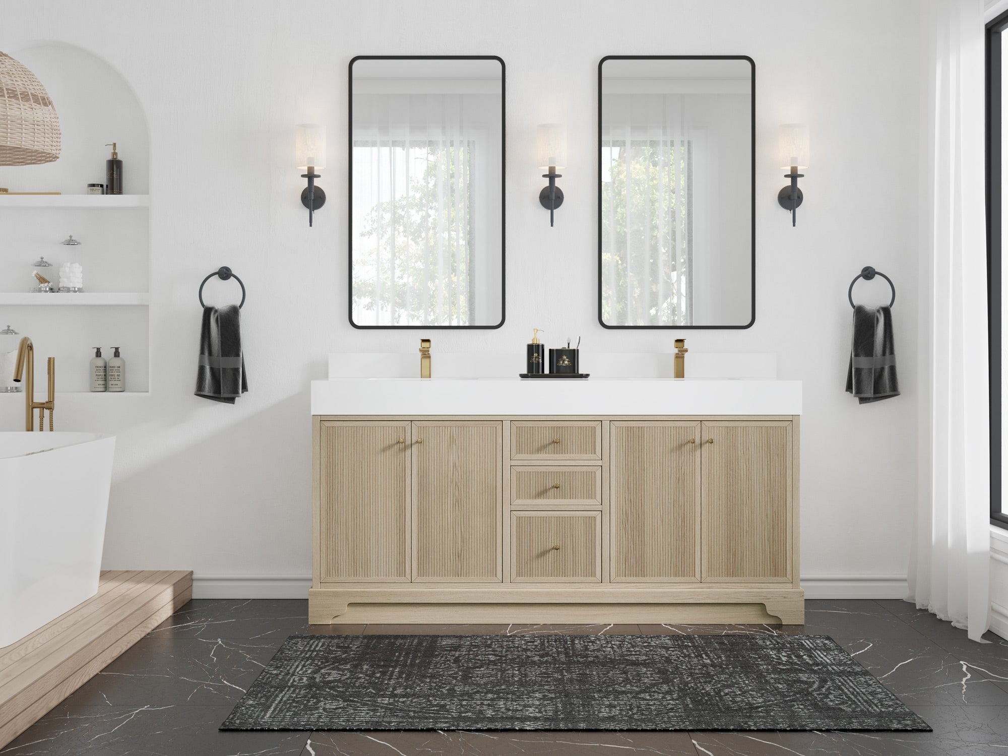 Manhattan White Oak 72 in. W x 22 in. D Double Sink Bathroom Vanity - Willow Bath and Vanity
