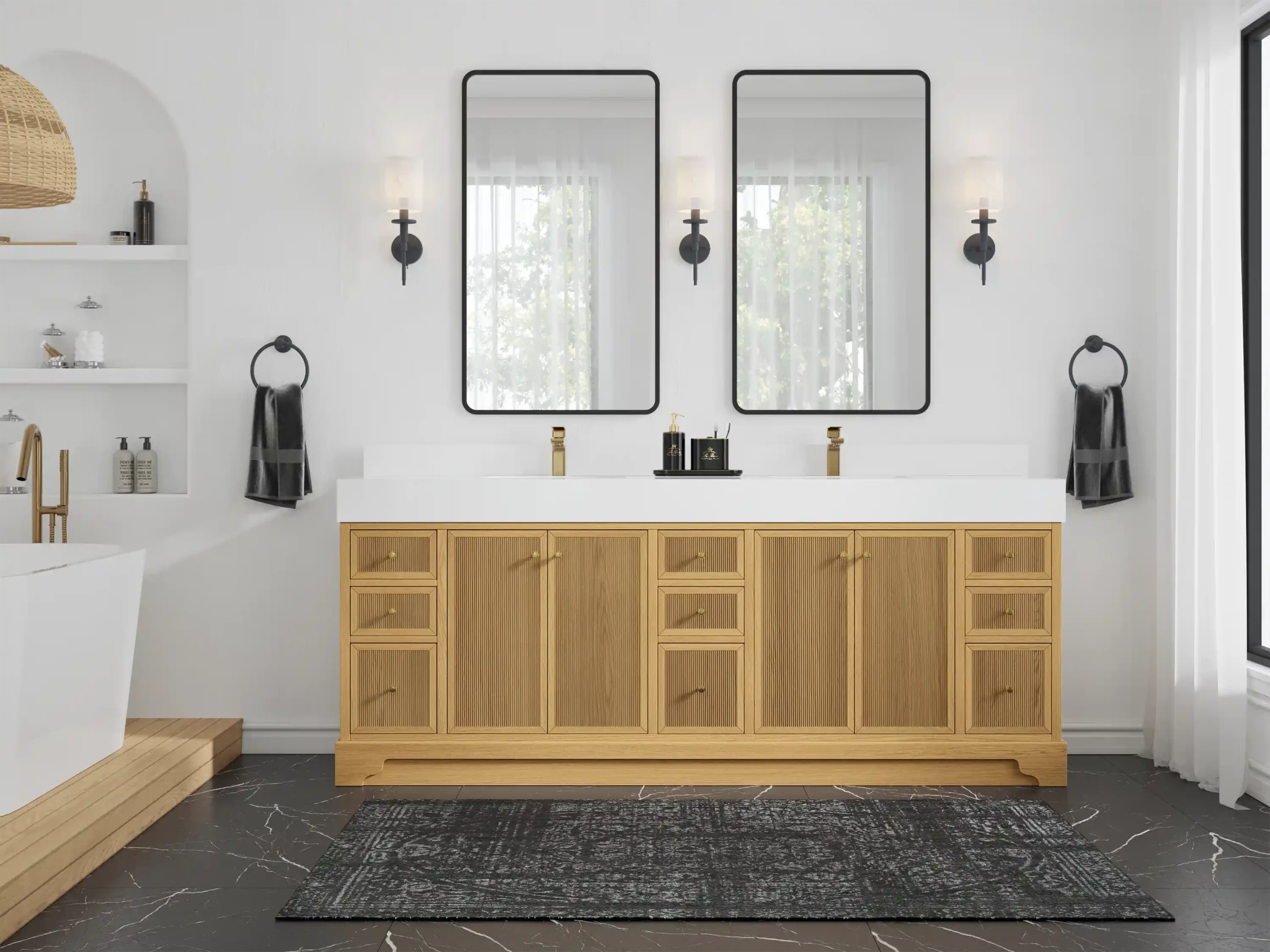 Manhattan White Oak 84 in. W x 22 in. D Double Sink Bathroom Vanity - Willow Bath and Vanity