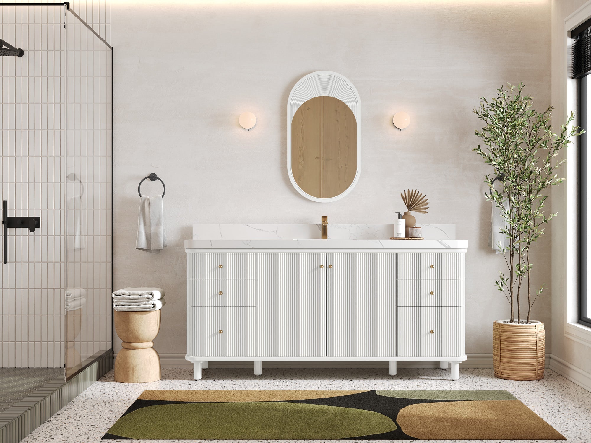 Miami 72 in. W x 22 in. D Fluted Single Sink Bathroom Vanity - Willow Bath and Vanity