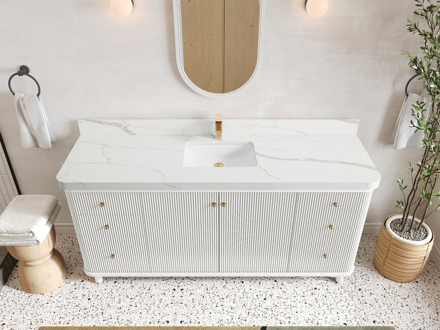 Miami 72 in. W x 22 in. D Fluted Single Sink Bathroom Vanity