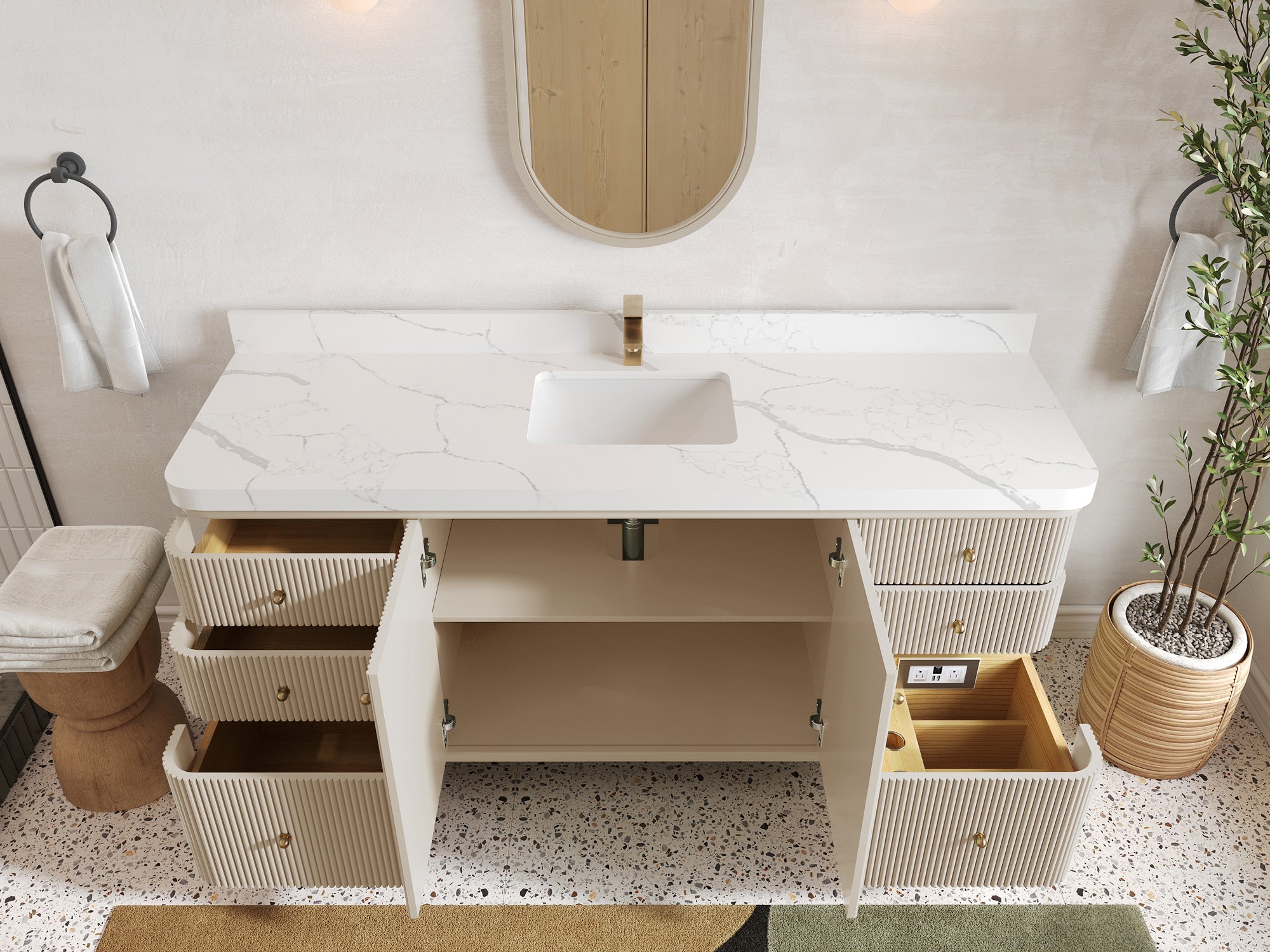 Miami 72 in. W x 22 in. D Fluted Single Sink Bathroom Vanity - Willow Bath and Vanity