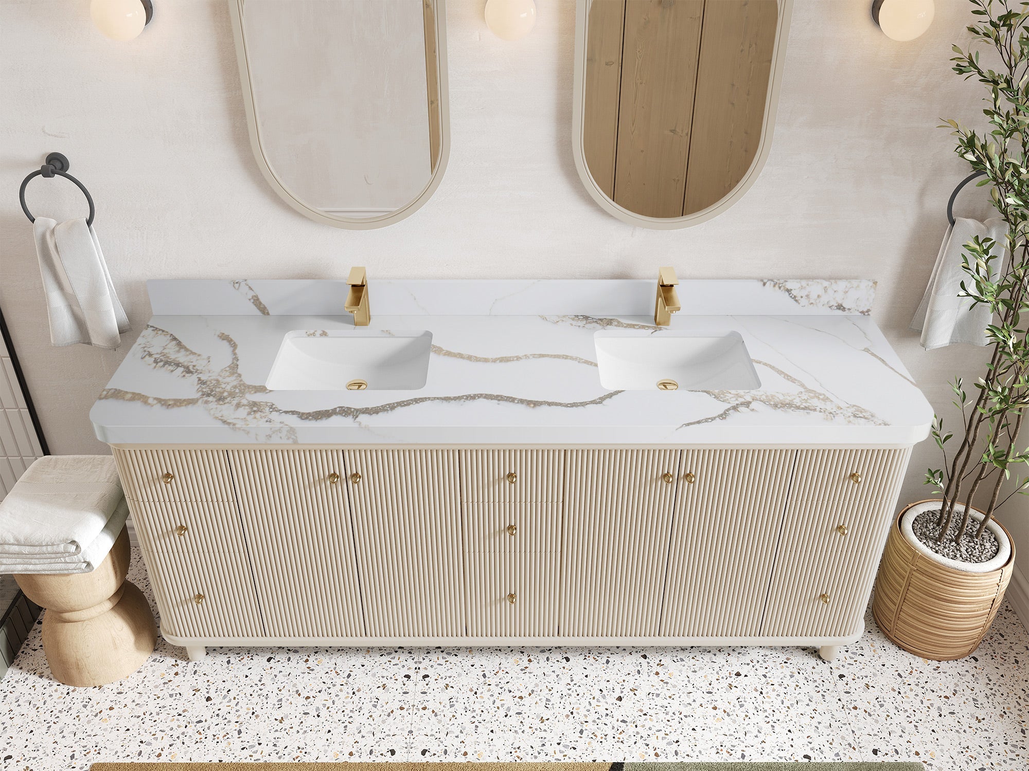 Miami 80 in. W x 22 in. D Fluted Double Sink Bathroom Vanity - Willow Bath and Vanity